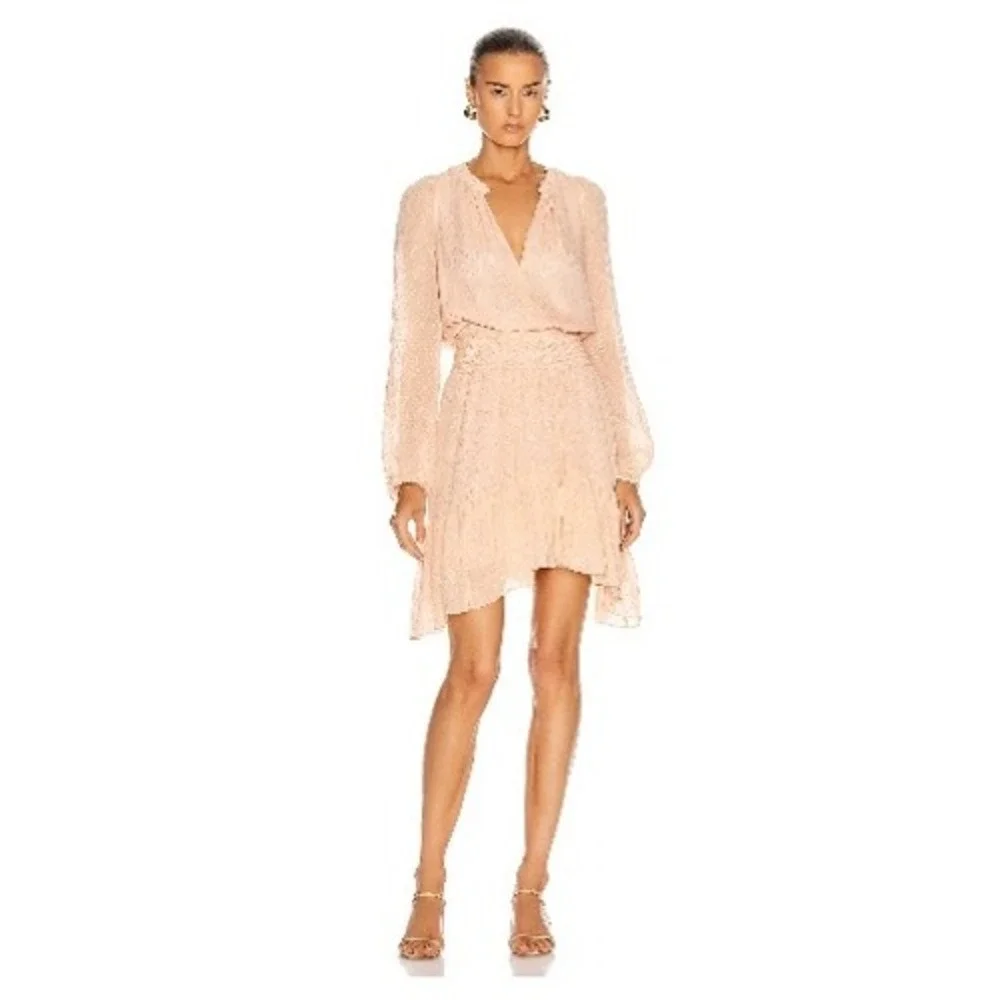 A.L.C. Sidney Dress Women's 0‎ Silk Metallic Pale Pink Handkerchief Hem